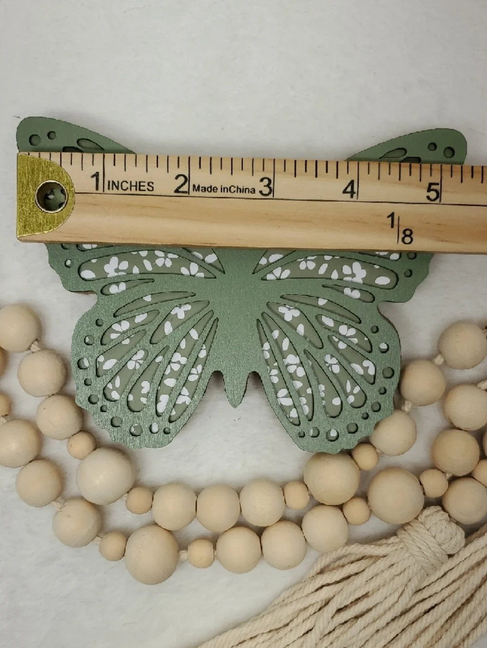Green Decorative Freestanding Butterfly & Natural Beaded Garland NWT